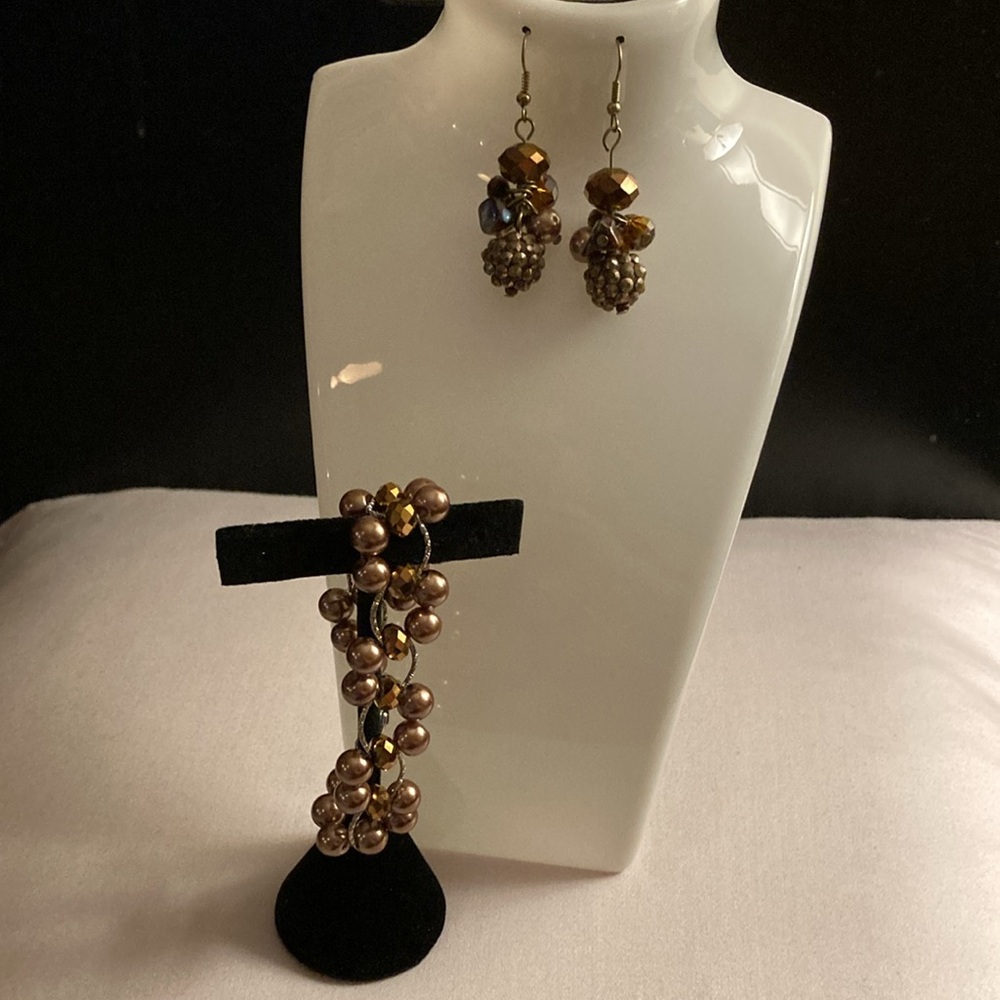 Open Weave Copper Ball Bracelet With Matching Earrings